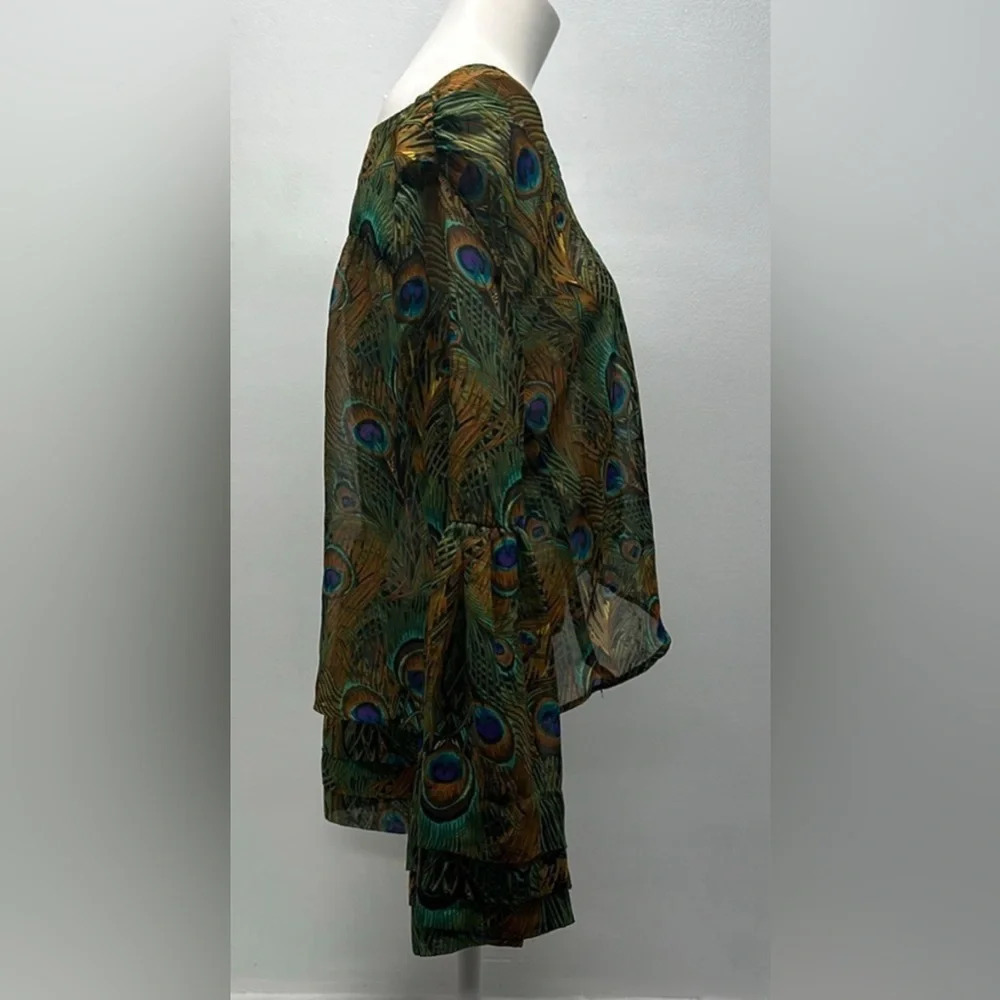 Peacock print sheer blouse - size M/L - Picture 3 of 8